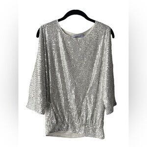 Jasambac Silver Sequin Blouson Top | Size Small
